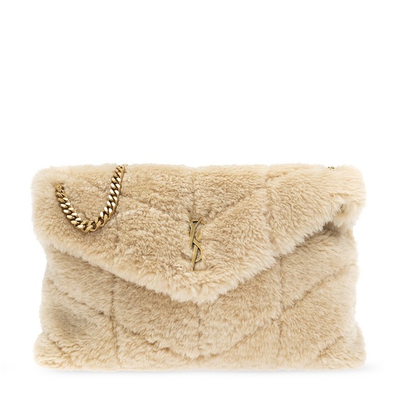 NEW! Authentic YSL SAINT LAURENT CREAM PUFFER LARGE FUR SHEARLING SHOULDER BAG - Picture 12 of 17